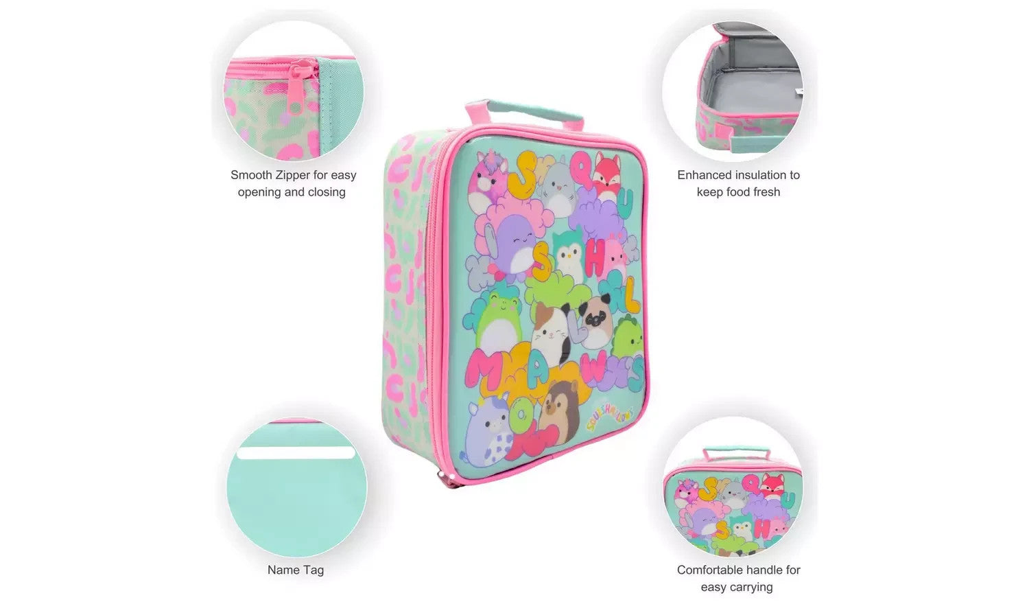 Squishmallows Original Fully Insulated Lunch Bag with Carry Handle – Lightweight