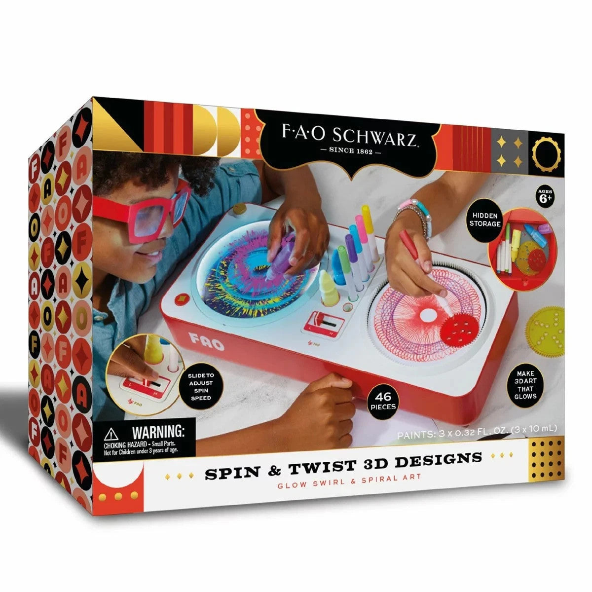 FAO Schwarz Spin & Twist 3D Glow Art Station 46pc Spirograph Set